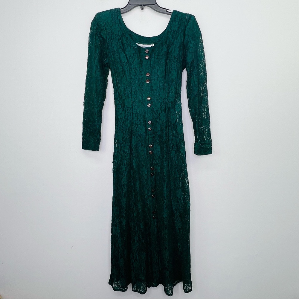 Joni Blair Women’s 5 Dress Green Lace Overlay Button Front Grunge Whimsigoth VTG
